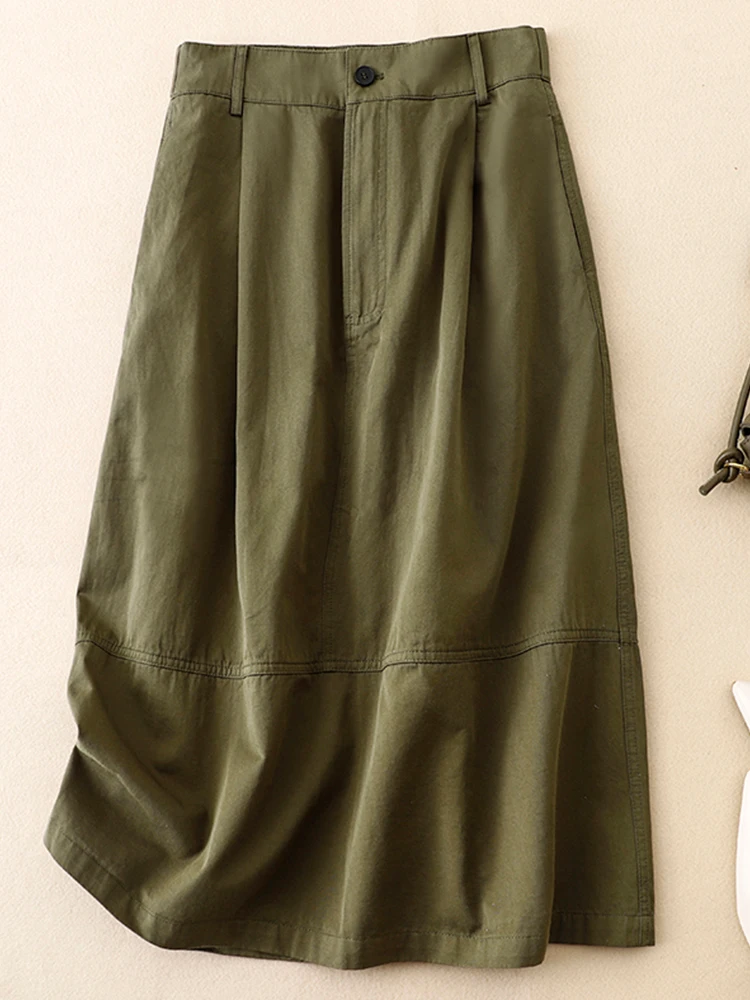 

Японская юбка трапециевидной формы в стиле ретро, женская летняя повседневная свободная утягивающая юбка средней длины с высокой талией, чистый цвет