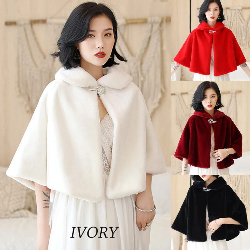 Women Winter Faux Fur Coat Shawl Casual Occasion Bridal Wedding Wrap Jackets Warm Cape Femme Hiver Accessoire Mariage 2022 New