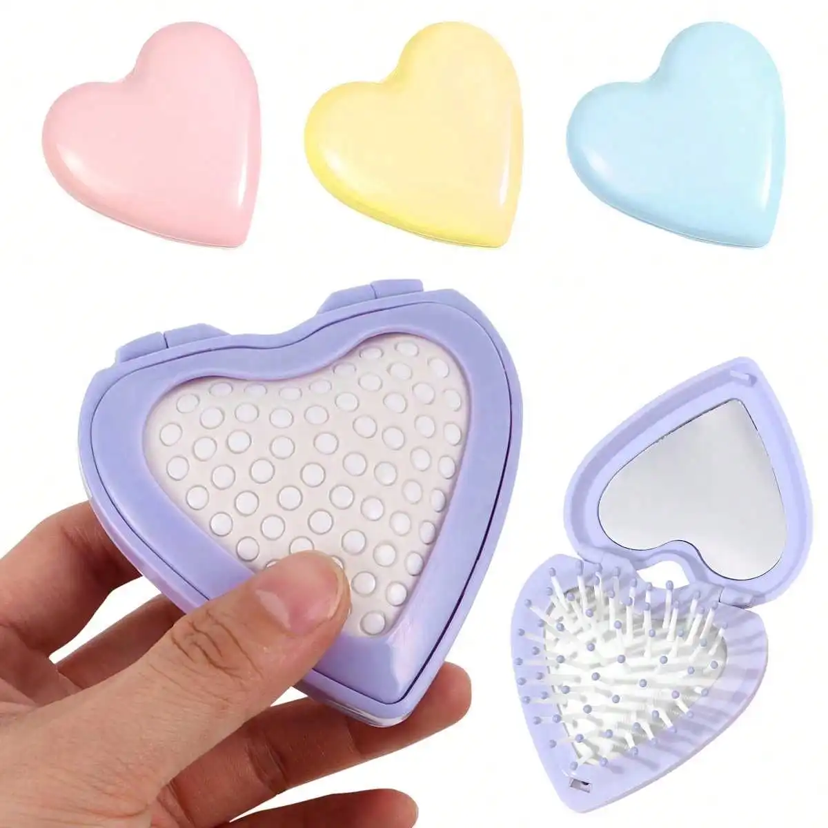 فرش شعر للسفر قابلة للطي بلمسة نهائية لامعة مع مرآة، فرشاة شعر صغيرة على شكل صدفة، مشط، فرش سفر للشعر للنساء والرجال #1