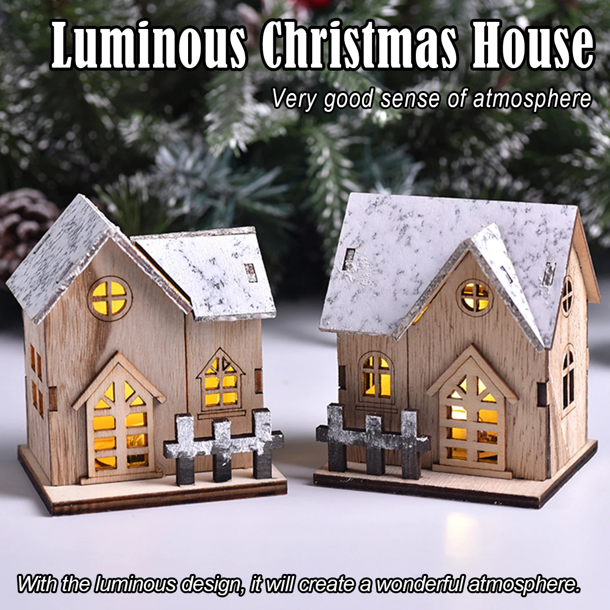 Wooden House LED Light With Tree For Christmas For Room Lights Battery Powered DIY Table Christmas Luminous Lamp Gifts Ornaments