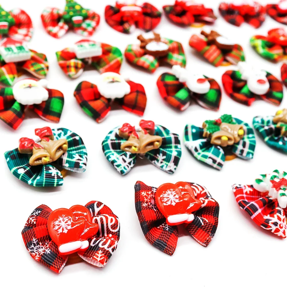 50/100pcs Dog Bows Christmas Dog Hair Bows Christmas Hair Accessories Rubber Bands Pet Supplies For Dogs Grooming Accessories