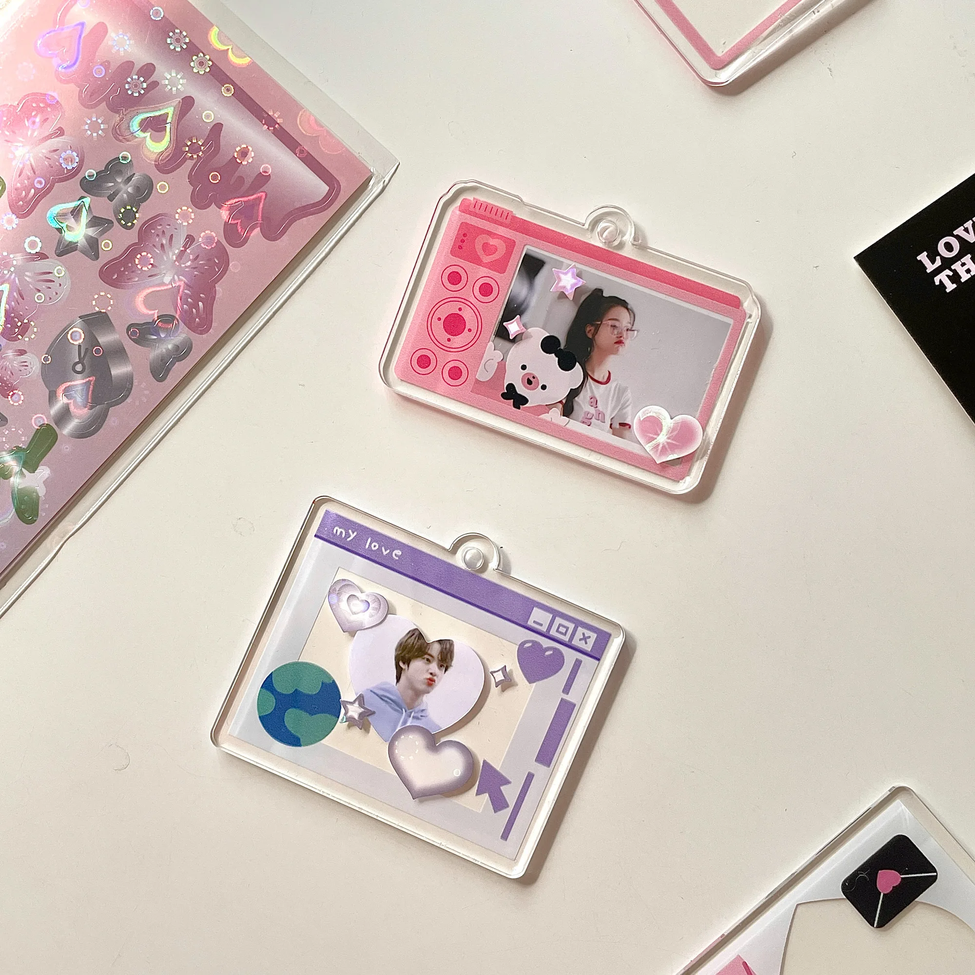 MINKYS DIY Photocard Photo Frame Keychain Gucca Transparent Acrylic Disc Star Chasing Pendant School Stationery