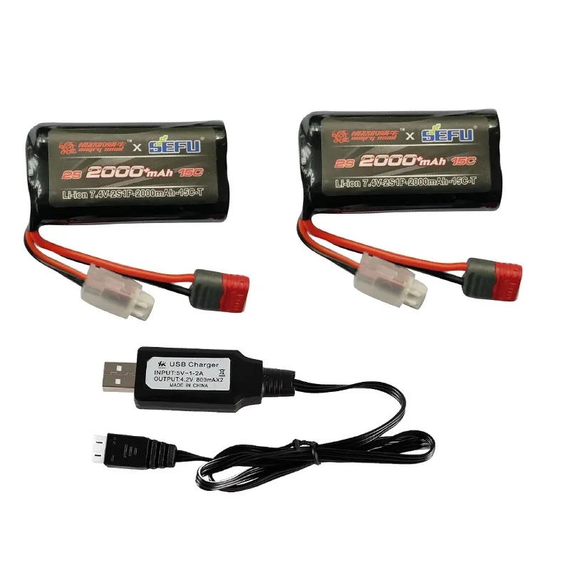 Batterie Eddie ion 2 S 7.4V 2000mAh, chargeur USB pour MJX Hyper Go H12Y + H12Y 1/12 échelle R/C inoler RC camions voitures