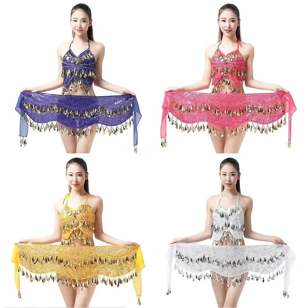 

Fashion Tassel Belly Dance Hip Scarf with Gold Color Coin Sequins Women Belt Skirt Belly Dance Belt Show Costumes