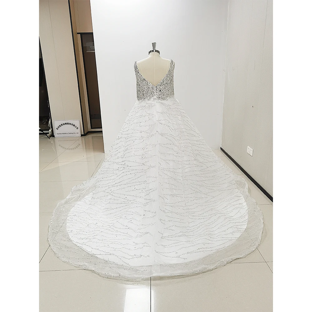 Vestido de novia drapeado con lentejuelas de lujo, sin mangas, escote en forma de corazón, tren capilla, ocasión Formal para mujeres elegantes, vestidos de baile