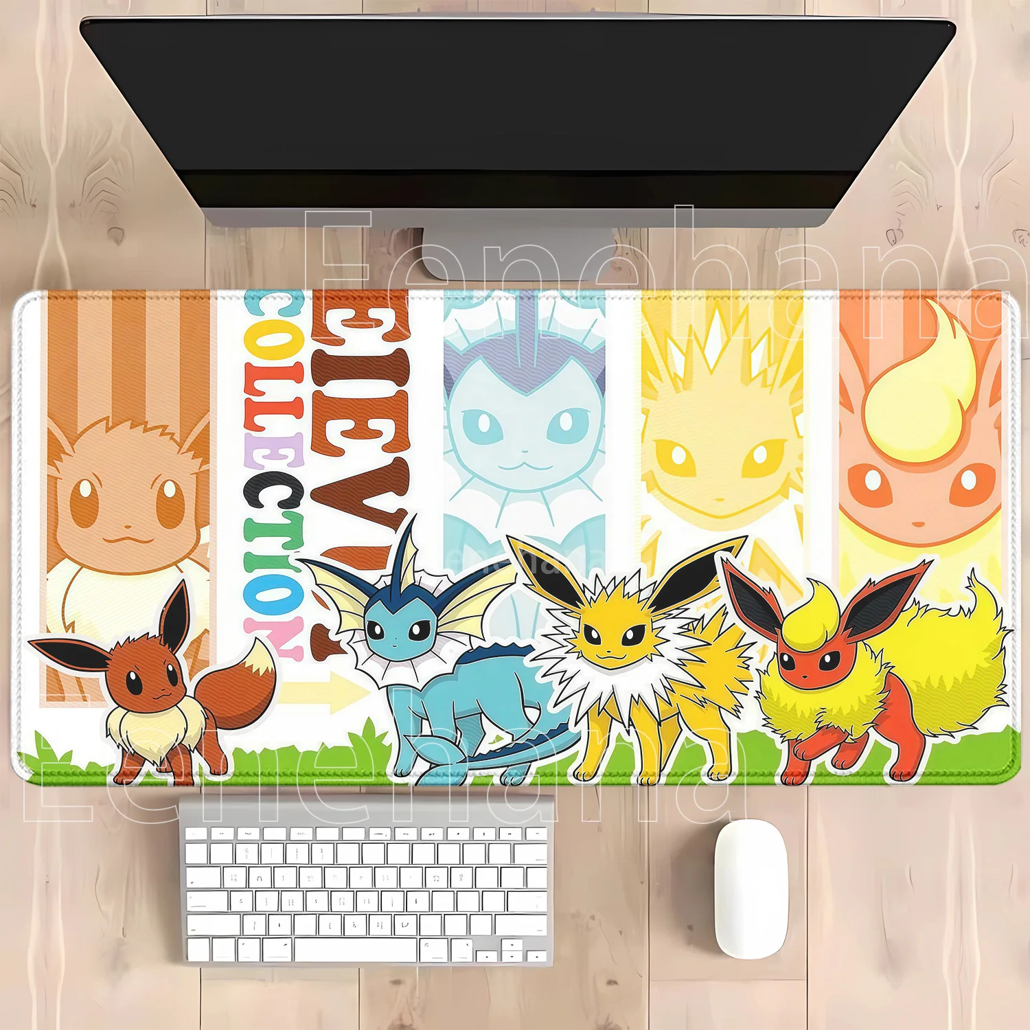 Anime Eevee Pokemon Gaming-Mauspad Kawaii XXL PC-Tastatur-Overlock-Teppich Bürozubehör Gummi HD-Druck Overlock-Schreibtischunterlage – Detail 6