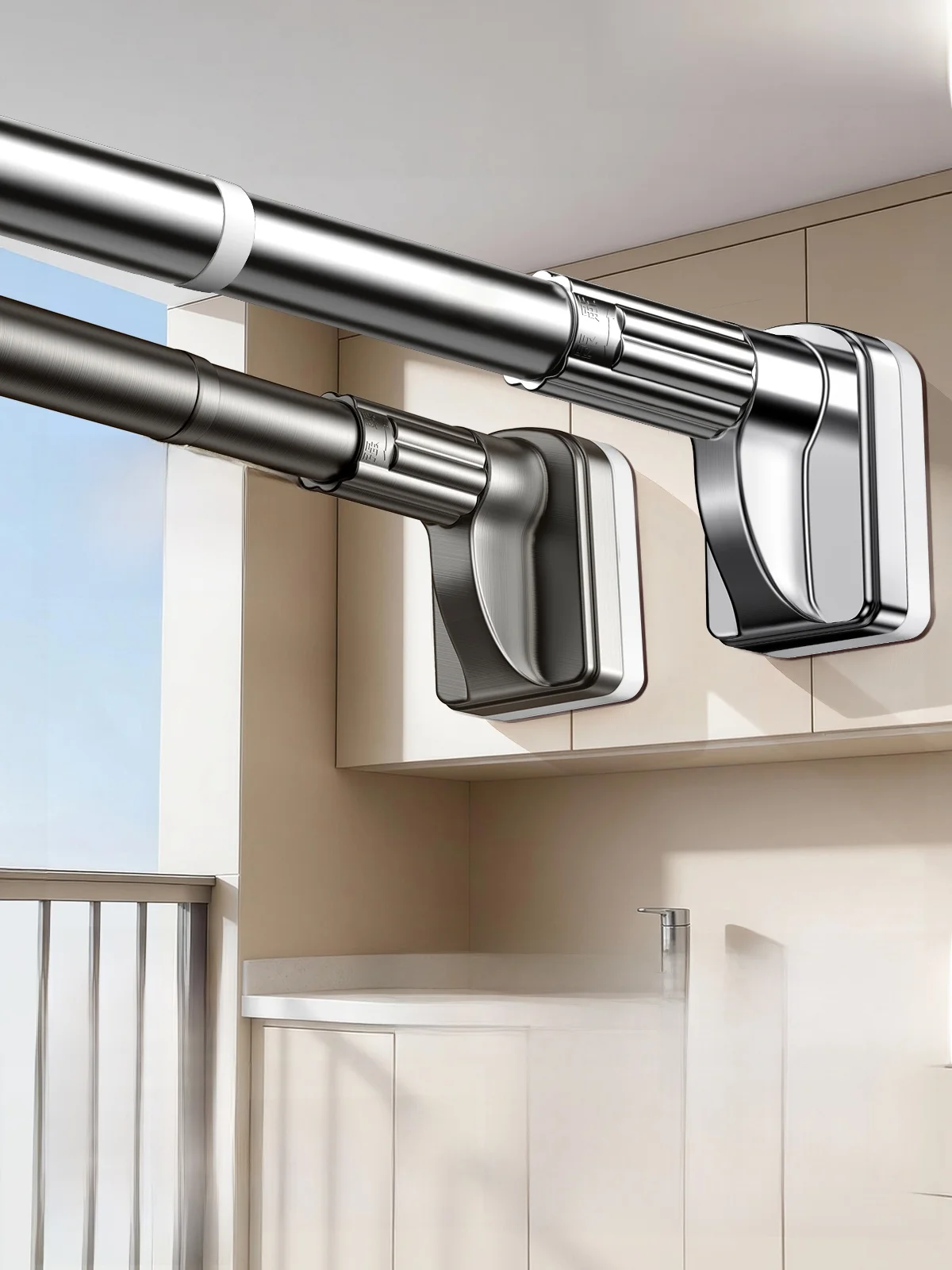 

No-Drill Adjustable Clothes Drng Rods Balcony Fixed Clothes Drng Ra Curtain Rod Wardrobe Batoom Wall Hanging Rod