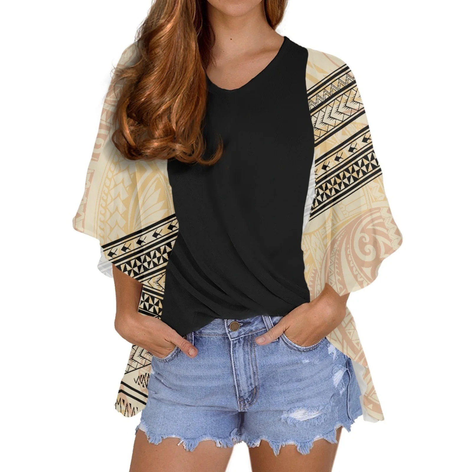 

Hawaii Samoa Chiffon Beach Cardigan Blouse Shawl Women's Coat Polynesian Tribe Summer Long Sleeve Tattoo Hibiscus Print Tops