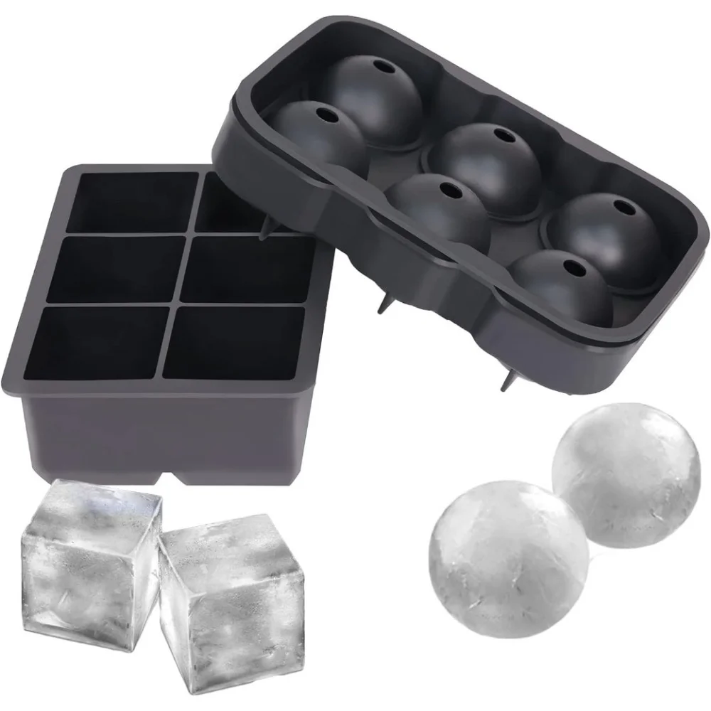

1 or 2 pcs Ice Cube Trays Silicone Sphere Whiskey Ice Ball Maker with Lids Large Square Ice Cube Molds for Cocktails Bourbon