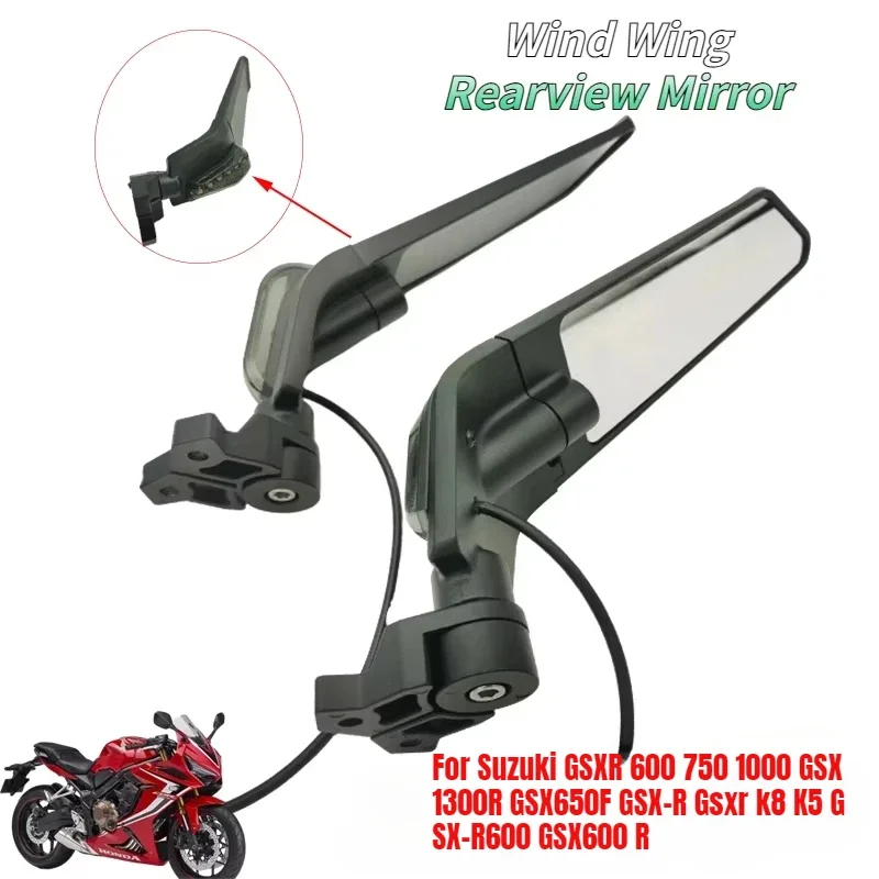 GSX1300R Wind Wing Rearview Mirror For Suzuki GSXR 600 750 1000 GSX650F GSX-R K8 K5 GSX-R600 GSX600 R Moto Mirrors With Light