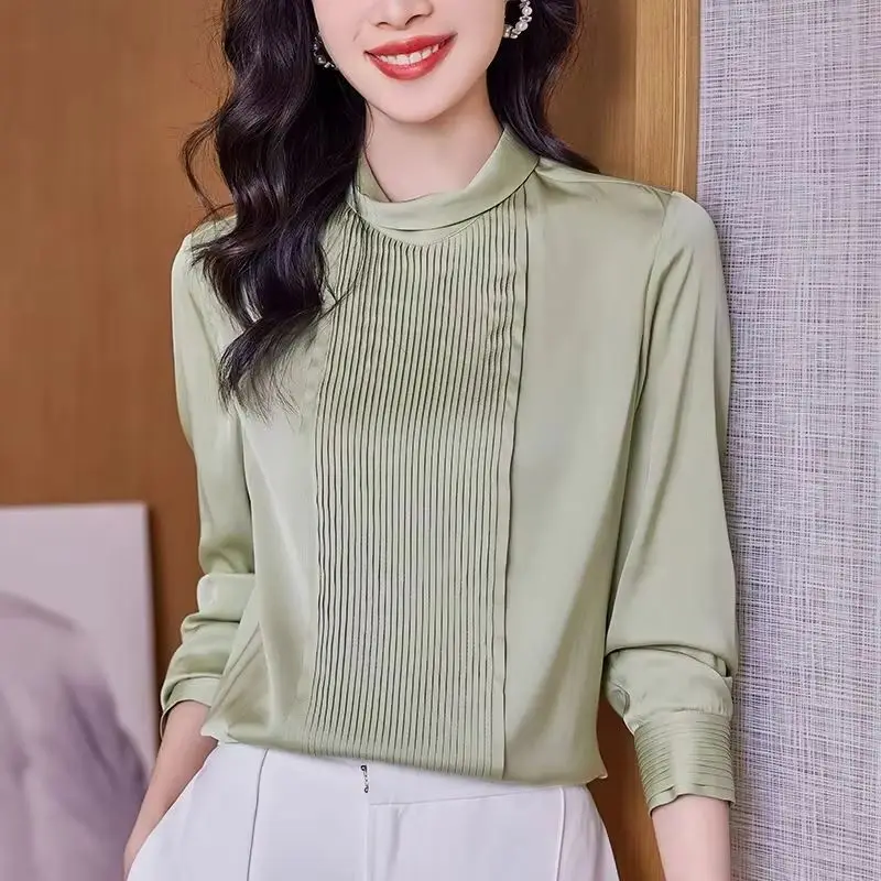 

New Vintage Shirts Elegant Blouses For Women Real Silk Office Lady Solid Blouse Woman Tops Long Sleeve Women's Casual Shirt