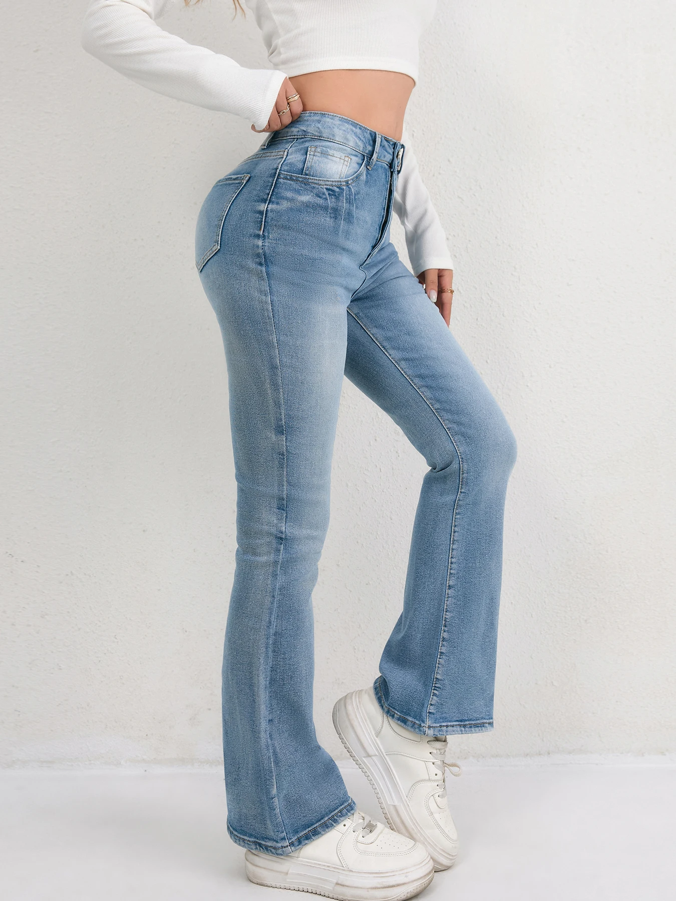Womens Clothing Loose Women Jeans Light Blue Washed Strety Flared European Trend High Waist Denim Pants Comfortable Casual
