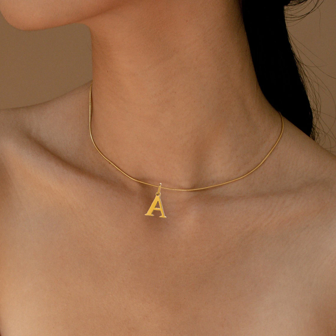 CARLIDANA New Arrival Minimalist Bridesmaid Charms Stainless Steel Initial Letter Round Snake Chain for Her Pendant Necklace