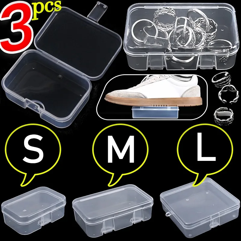 

Transparent Jewels Flip Cover Box 3 Sizes Small Objects Display Case Earrings Hardware Storage Boxes Plastic Jewelry Packaging