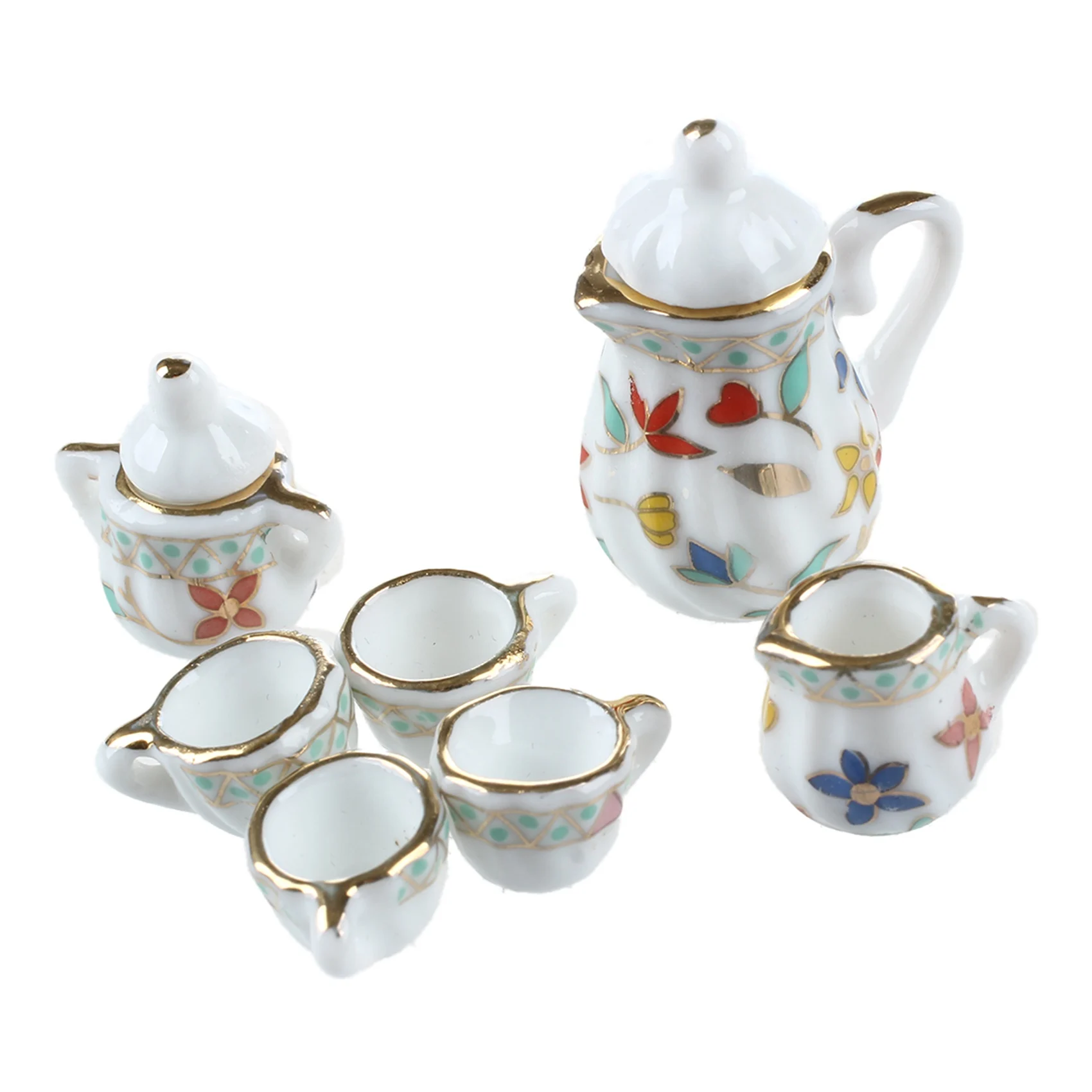 ABUL-30 Piece Miniature Dollhouse Dinnerware Porcelain Tea Set Tableware Cup Plate Colorful Floral Print