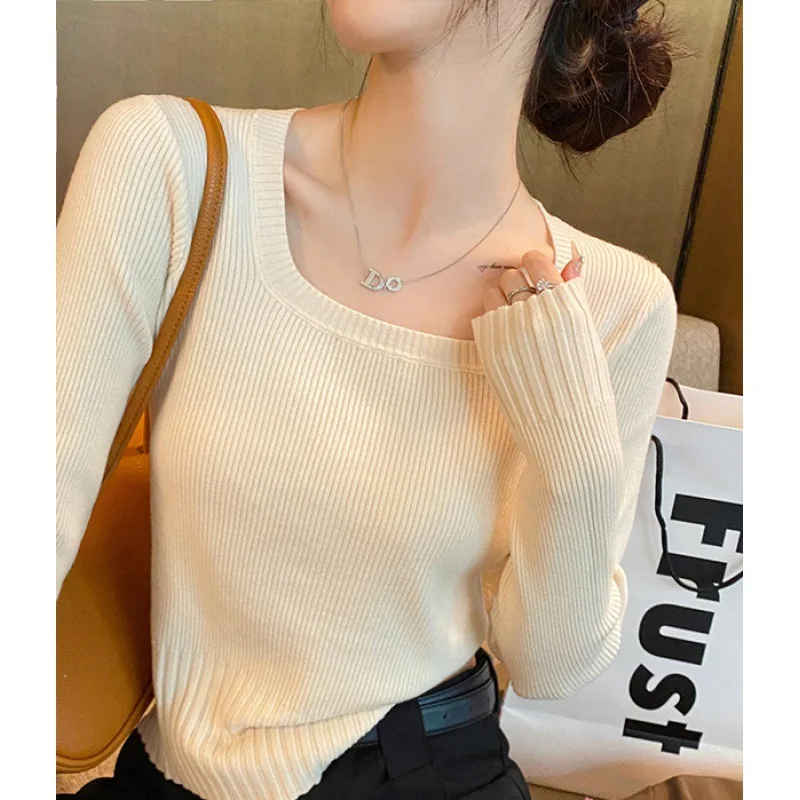 

Slim Fit ort Knit Sweater Square Collar Inner Wear Women's Faion Early Autumn New Sle Breathable Comfortable Long Sv...