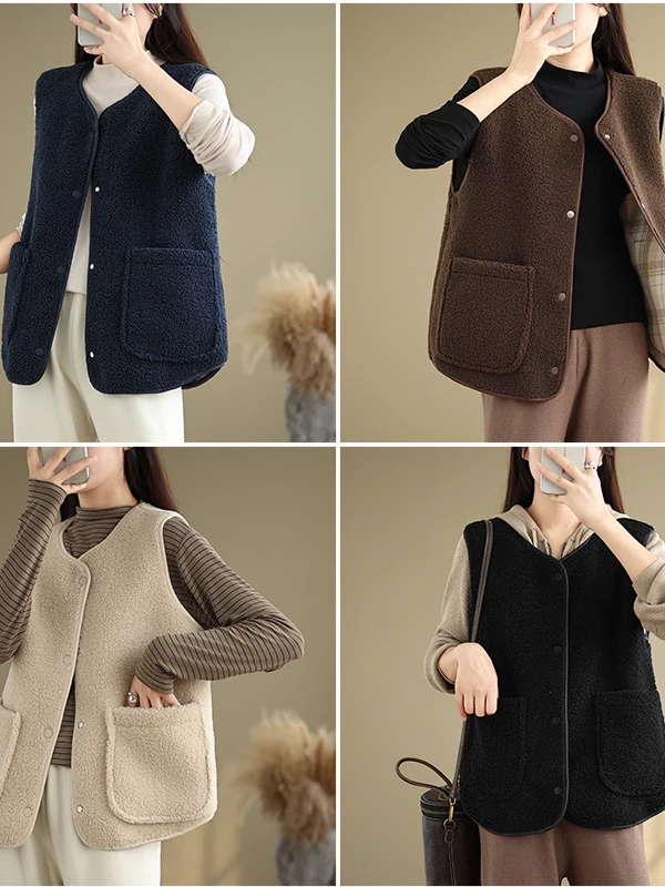 Gilet da donna in pelliccia di agnello foderato in Fce su entrambi i lati, per pendolari invernali, versatile, con spalline a strati, top caldo