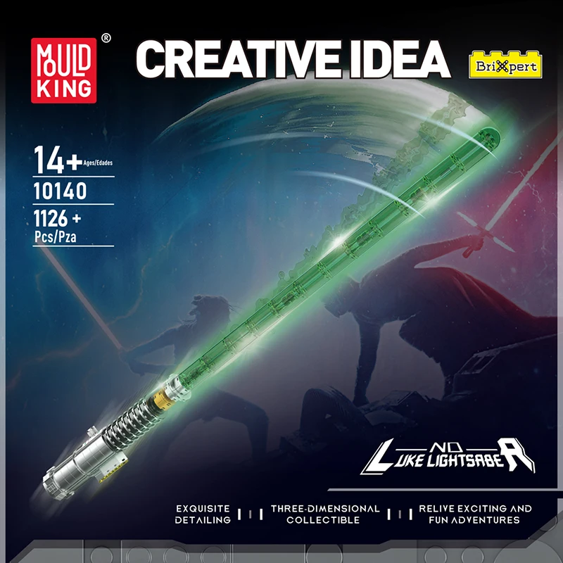 Mould King 10140 MOC Star Movie Toy the Green Lightsaber Building Blocks Cosplay Model Toy with LED Light