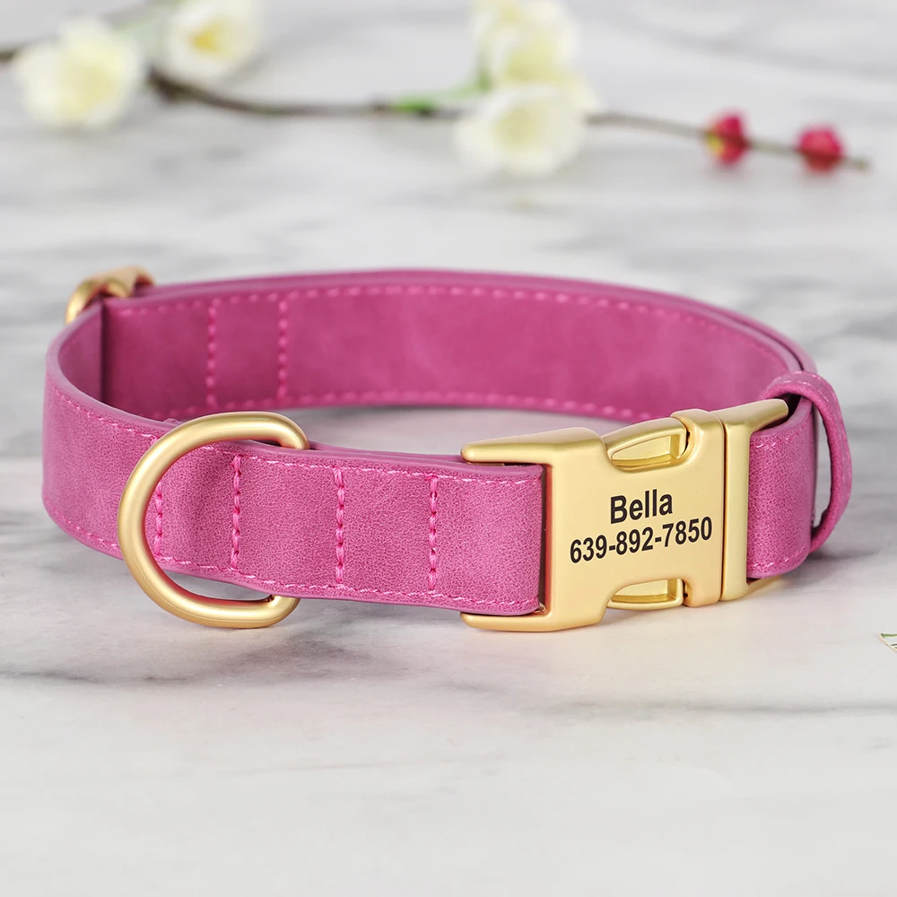 Personalisiertes Hundehalsband, PU-Leder, Hundehalsbänder, kostenlose individuelle Haustier-Halskette mit Metallschnalle für kleine, mittelgroße und große Hunde, Pitbull, Bulldogge – Detail 20