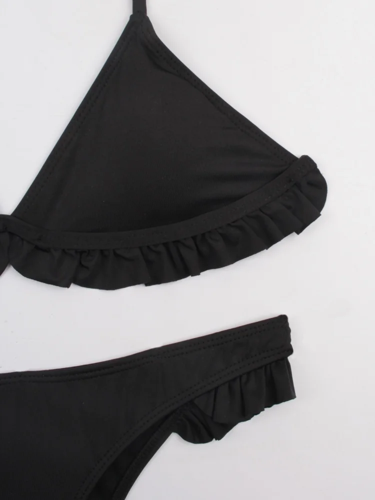Bikini Women Swimsuit 2025 New Solid Sling Buckle Ruffles Bikinis Set Sexy Swimwear Summer 2 Piece Set Beach Bathing Suit Female