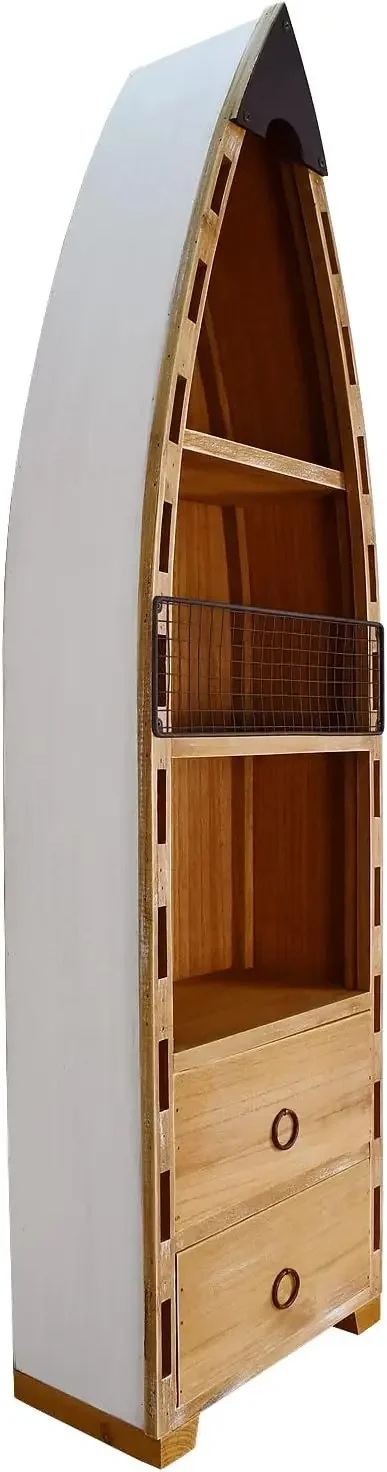Wood Boat Cabinet, Rustic Nautical Decor, 2 Shelves & 2 Drawers, 45.3 Inch | Beach Coastal Ocean Theme Large Bathroom Wall Table