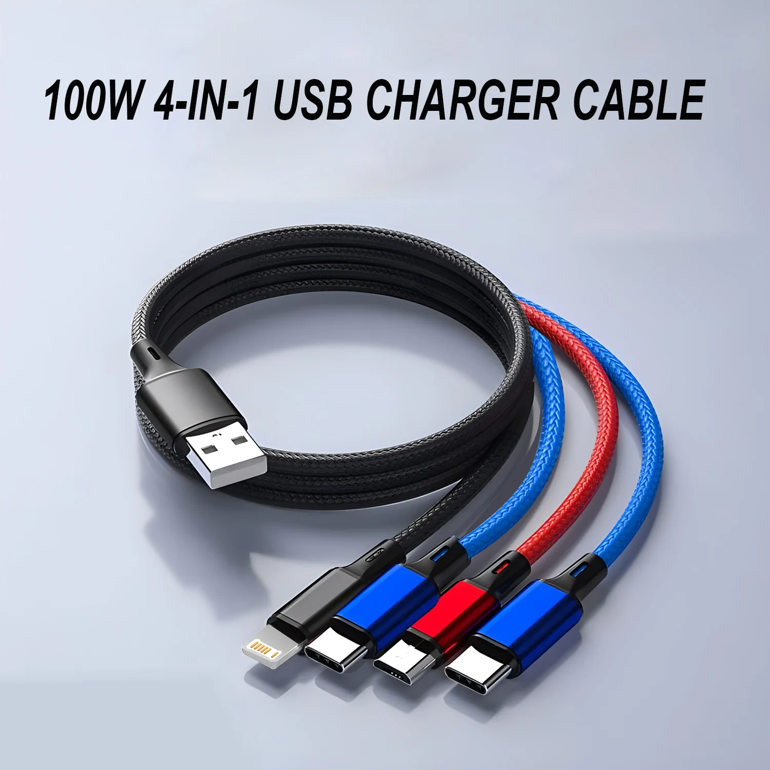 1 قطعة/2 قطعة 4 في 1 USB كابل شحن آيفون 13 12 14Pro ماكس ميني 3 في 1 مايكرو USB نوع C سلك شحن سريع آيفون هواوي