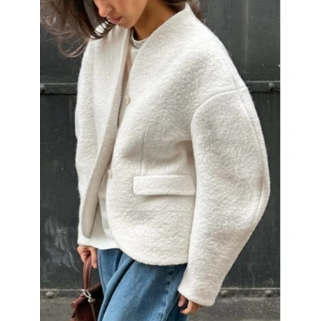 معطف صوفي نسائي من Thiened V-ne لون نقي صغير Fraance Sle توب لخريف وشتاء تصميم جديد للإحساس