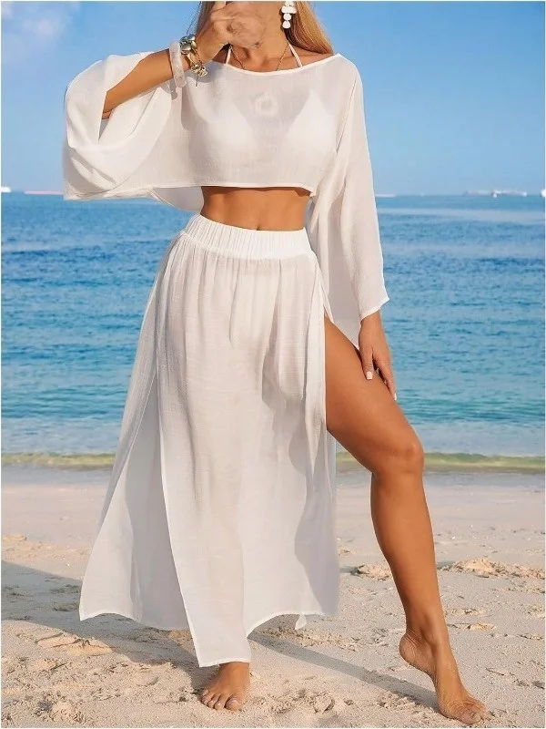 Summer New Style Long Chiffon Half-skirt for Women Beach Bikini Swimsuit See-through Chiffon Midi Skirt Casual Unstarched
