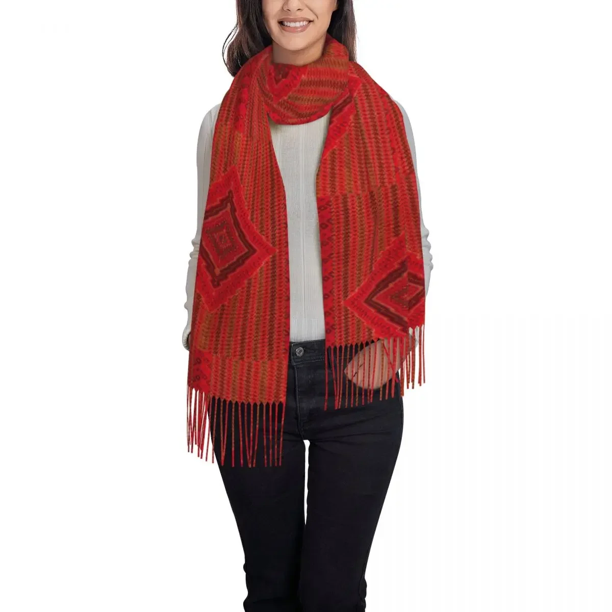 Mexican Sarape Geometric Textile Scarf Wrap Women Long Winter Fall Warm Tassel Shawl Unisex Scarves