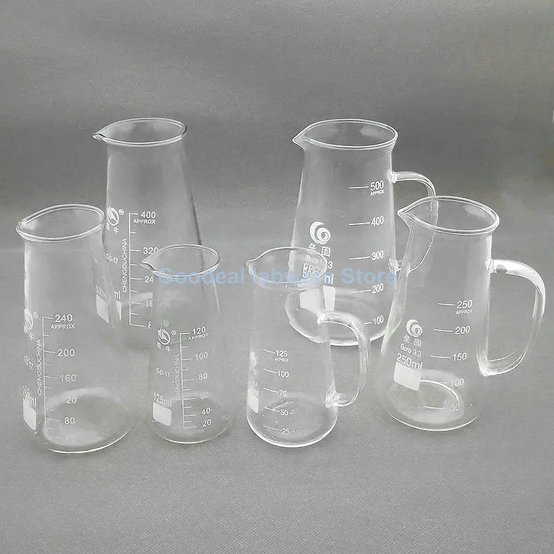 1pcs Lab 125/250/500ml High Borosilicate Glass Beaker with handle,Tapered Measuring Cup with scale  milk Cup