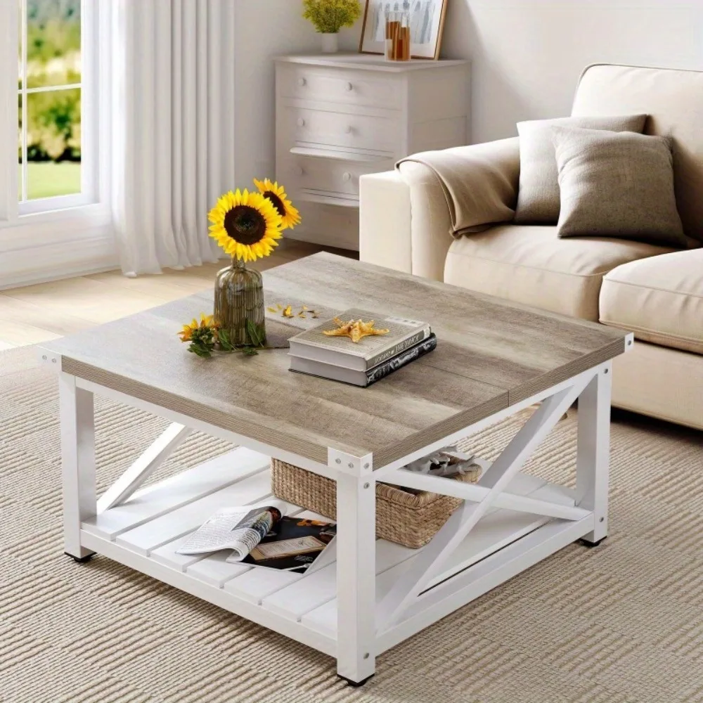 

Square Coffee Table for Living Room End Table with Open Storage Shelf for Living Room, Open Display Area and Storage Drawers