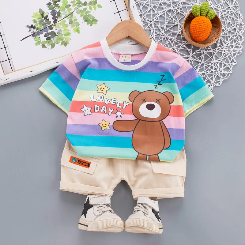 0-4 Year Old Boys and Girls Cute Cotton Summer Clothes Set Children\'s Short-Sleeved T-Shirt handsome