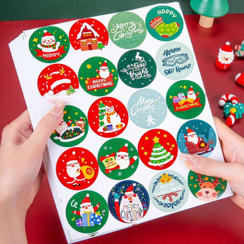Christmas Round Label Stickers, Set Of 4 Sheets, 80 Pcs Self-adhesive, Diy Craft Decoration, For Christmas Gift Box Decor