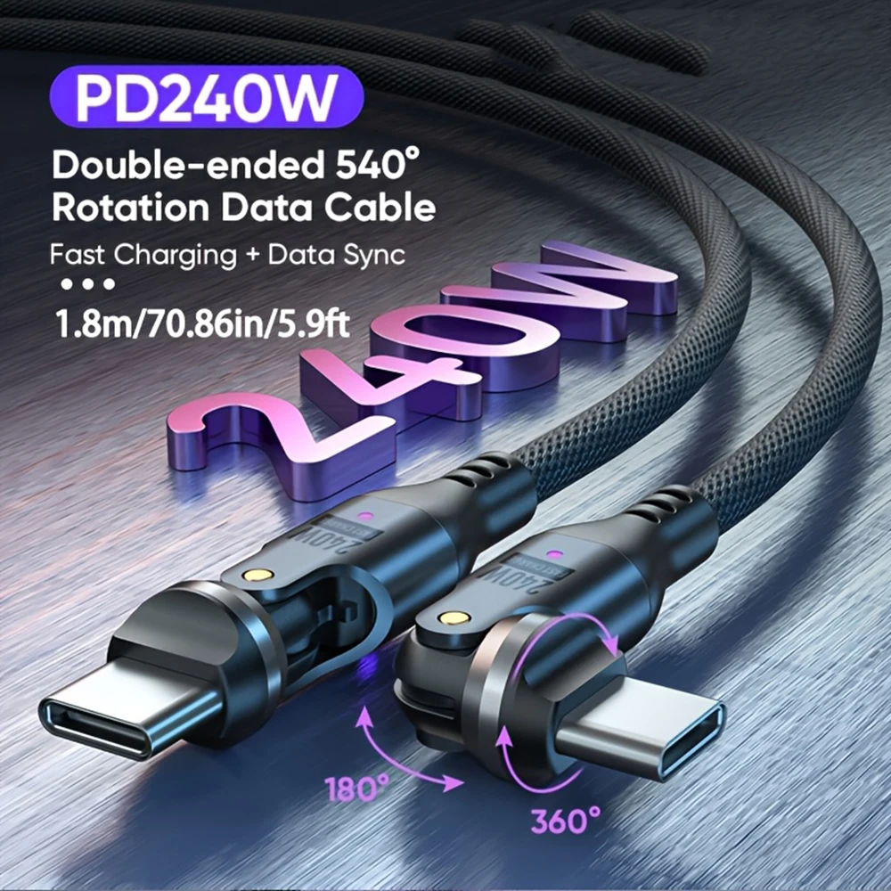 

240W Charging Cable 540° Rotating USB C to Type C Charger Cable Fast Charging Cord for iPhone 17/16 Pro iPad MacBook Air Samsung