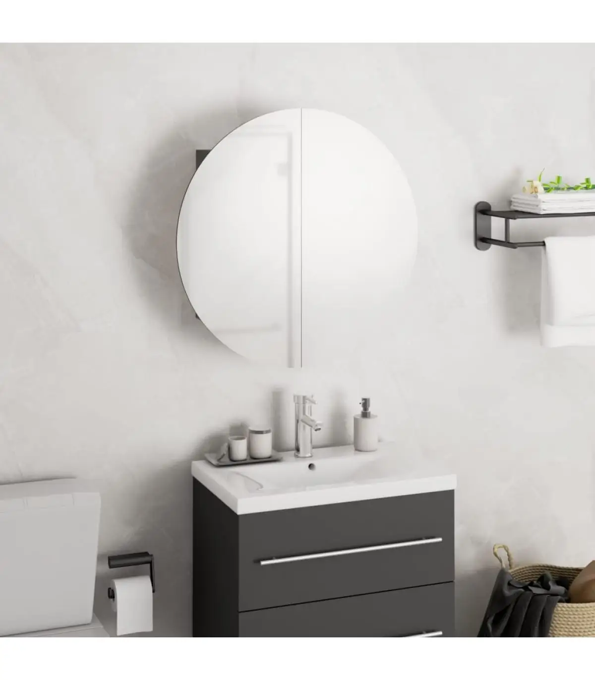 Bathroom vanities bathroom cabinet round mirror LED Gray 40x40x17,5 cm