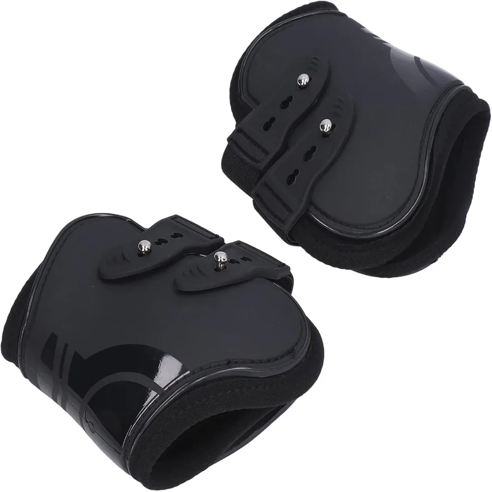 Durable PU Shell Ice Boots for Horses Neoprene Lining Black Horse Tendon Boots Buffer Function Open Straps Leg Protection Boots