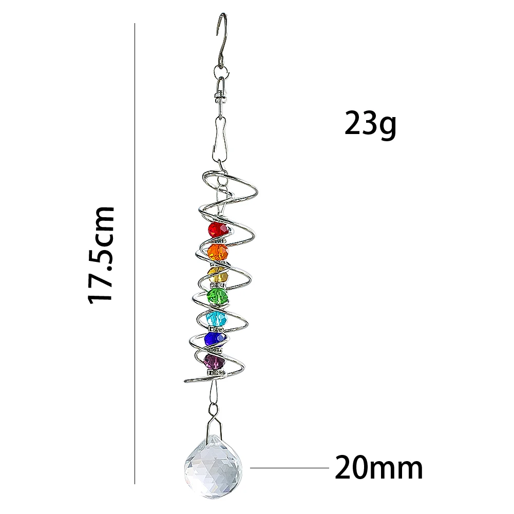 Spiral Tail Wind Spinner Stabilizer Sun Catcher Crystal Ball Rainbow Maker Chakra Bead Chain Wind Chimes Garden Hanging Decor