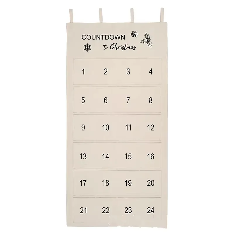 Cotton Canvas Storage Bag Wall Hung Christmas Advent Calendar Long Storage Bags Embroidered Arabic Numerals 24 Storage Pocket