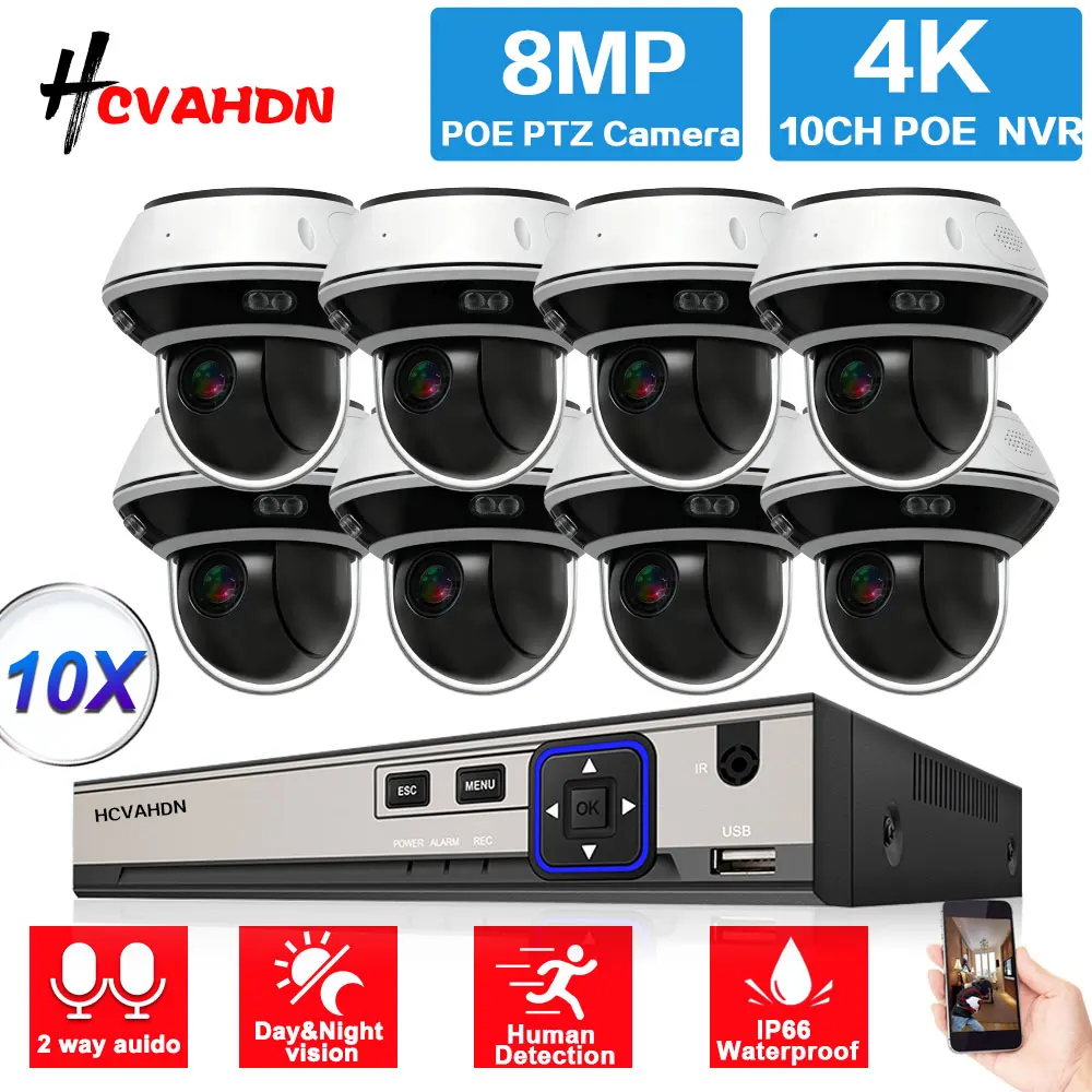 

10X Zoom 4K POE Dome Camera Security System XMEYE 8CH 8MP POE NVR Kit 2 Way Audio CCTV POE IP Dome Camera Video Surveillance Kit