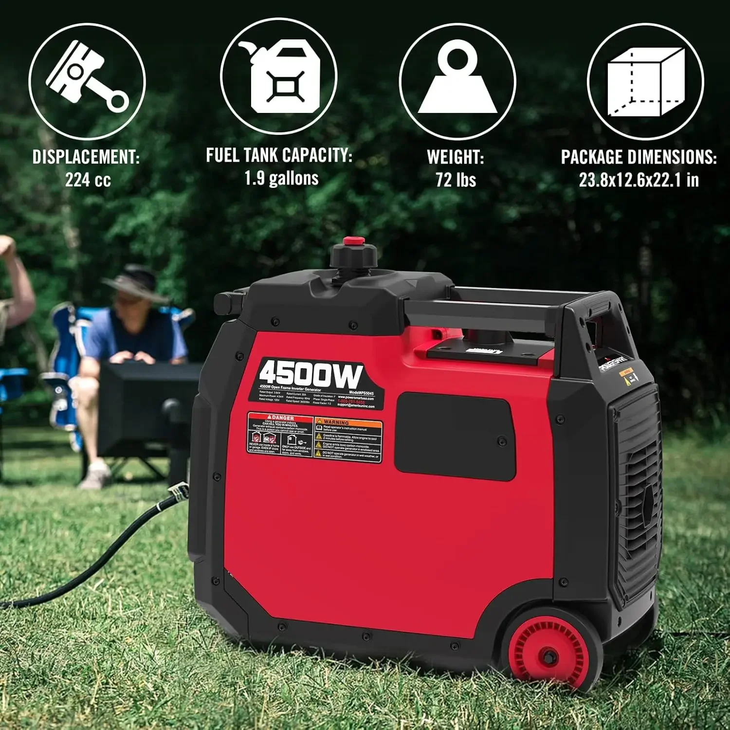 Portable Generator - Gas Inverter Generator 4500 Watt, RV Ready Outdoor Generator, Parallel Capability, Super Quiet Generator