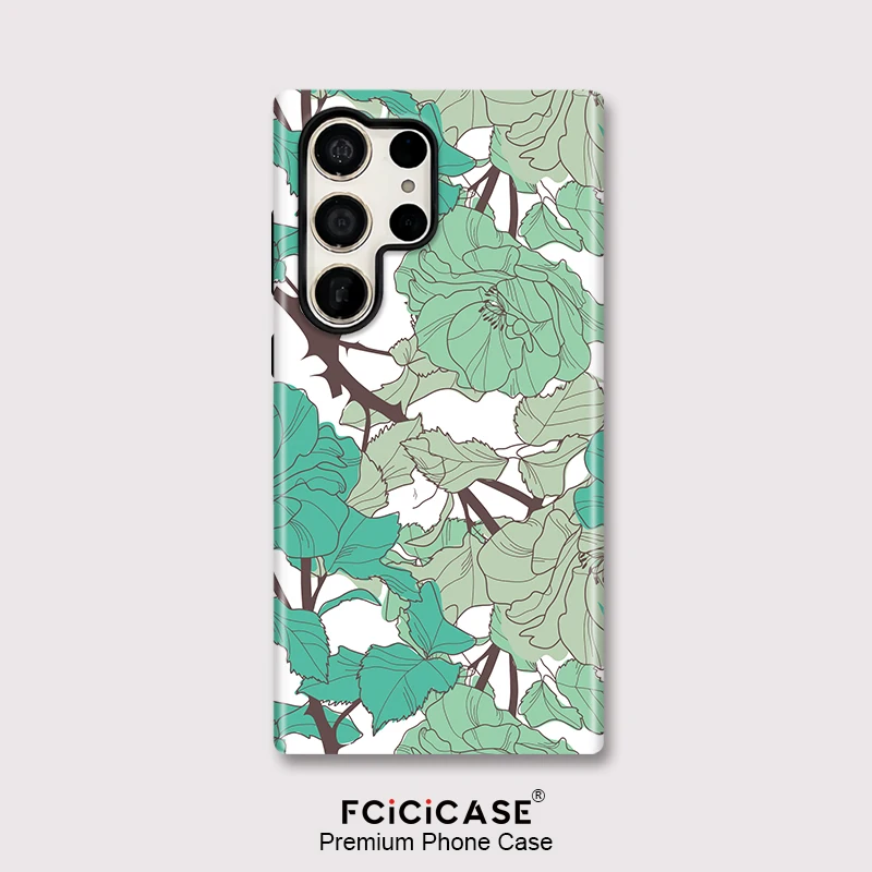 Capa de Celular Fcicicase S25 Ultra com Estampa Floral para Samsung Galaxy S26 Edge A36 A56 A16 S23 S24, Capa Dupla Camada 2 em 1