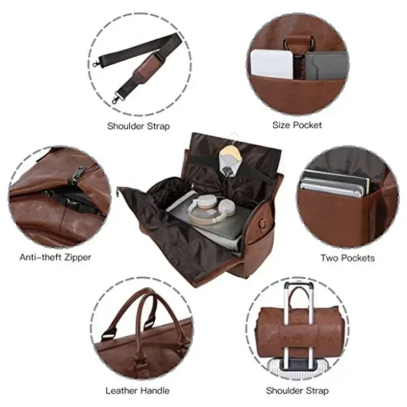 Borse per indumenti da uomo convertibile da viaggio Carry On Garment Duffel PU Bag borsa grande impermeabile 2 In 1 Suit Dress Business Flight Bag