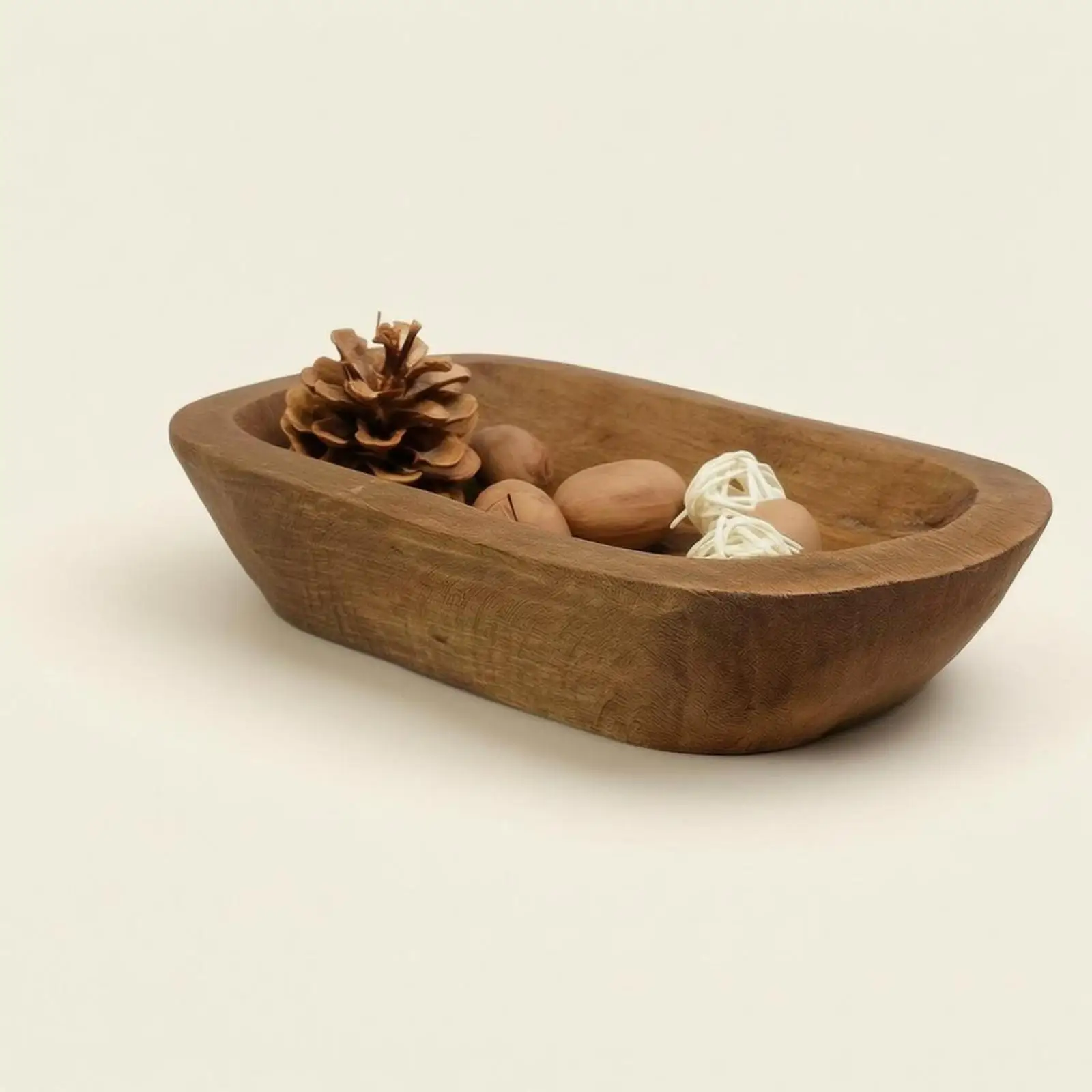 Boat-Shaped Tray Hand-Polished Wooden Tray Raised Sides Serving Platter