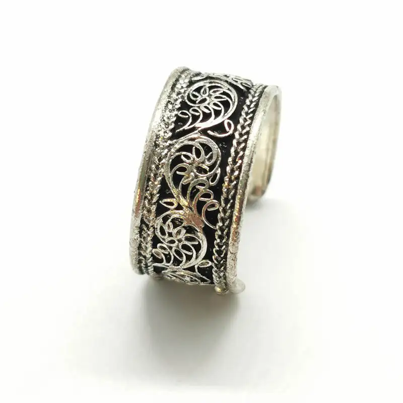 R166 Tibetan Antiqued Vintage Flower Silk Ring Open Rings Metal Copper Rings for Man and Woman