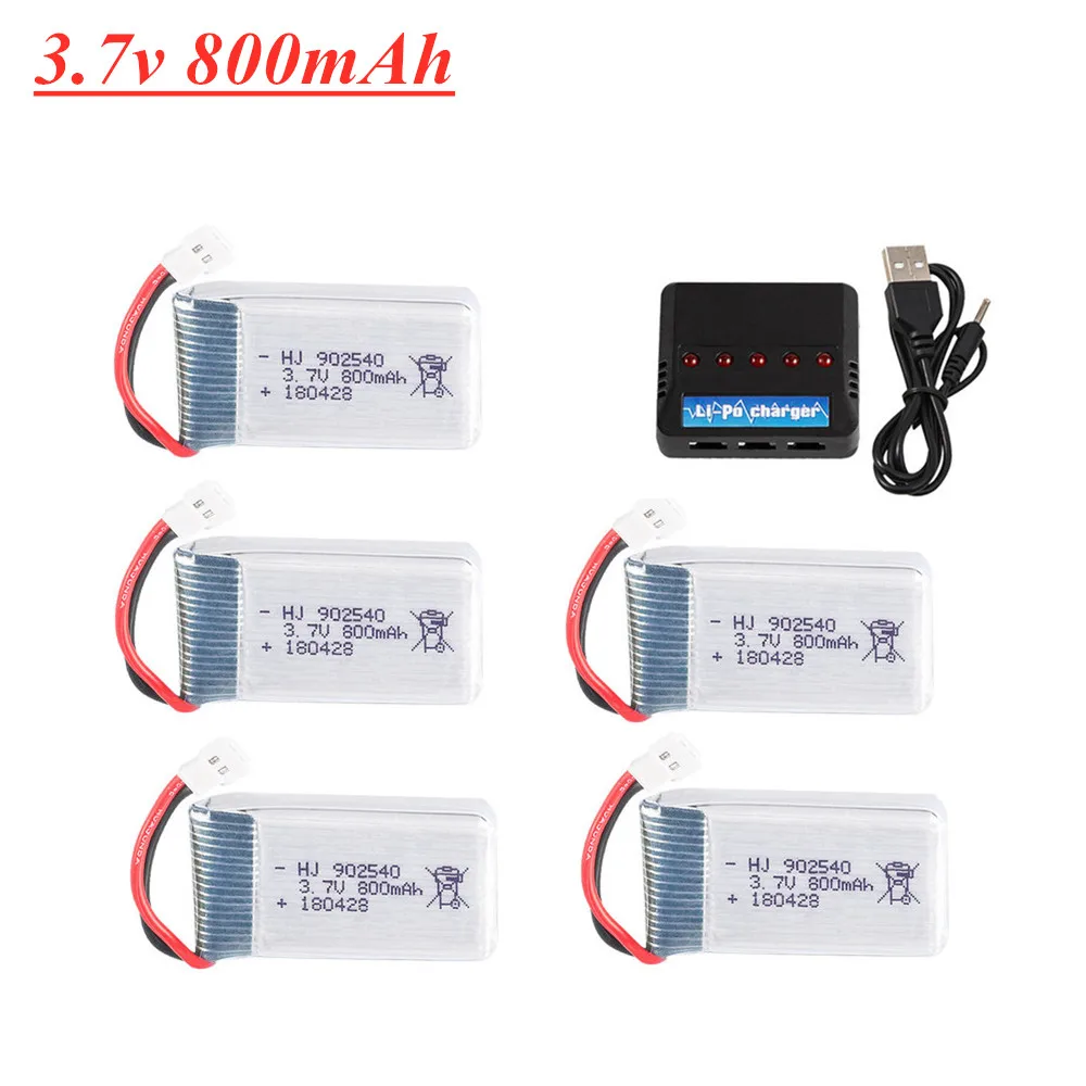 902540 3.7V 800mAh Lipo Battery +5 in 1 Charger Set for Syma X5 X5C X5SC X5SW TK M68 MJX X705C SG600 RC Drone Spare Part