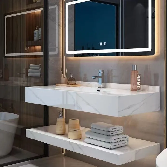 Modern Bathroom Vanity Seamless Rock Slab Double-layer Integrated Basin Jadeite Wash Display Vestidores Postmodern Furniture