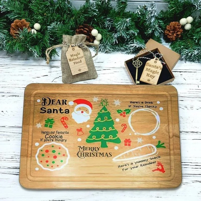 Wooden Christmas Cookie Tray Engraved Santa Snack Tray Child Christmas Gift Milk And Cookie Mat Reindeer Christmas Cookie Plate