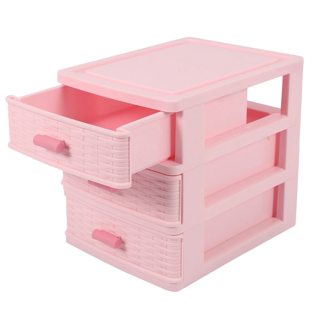 Plastic Drawer Designed 3 Compartment Jewelry Storage Box Pink