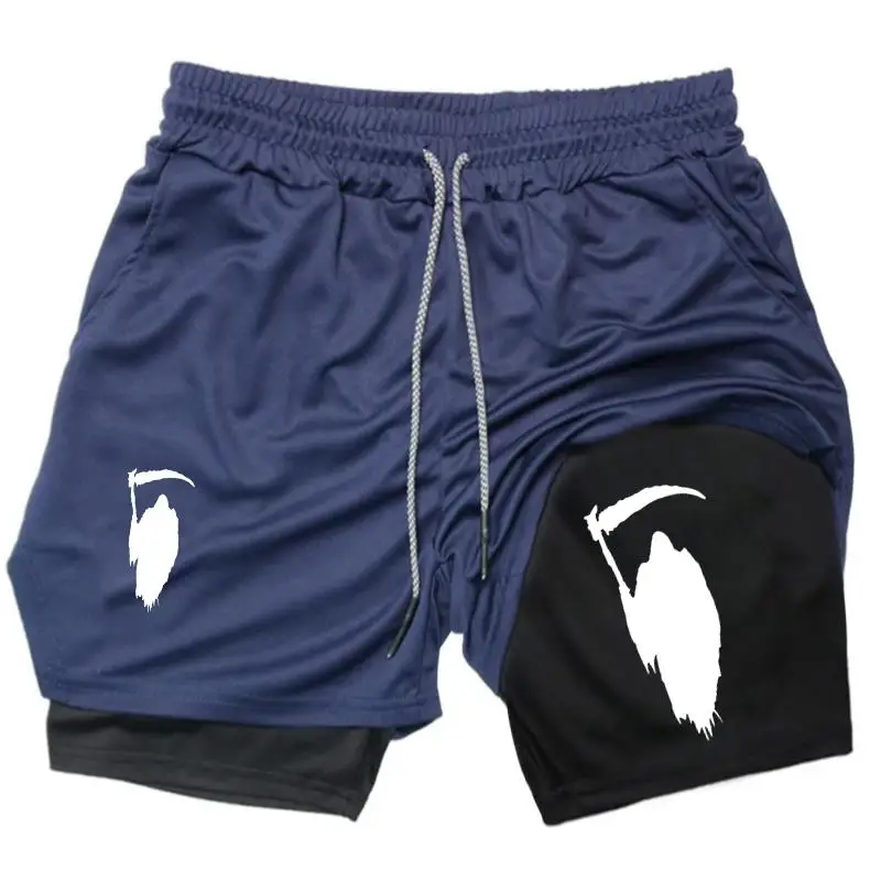 

Fitness Short for Men Grim Reaper Printed 2-in-1 Sports Breathable Performance Towel Pants Workout Quick-drying
