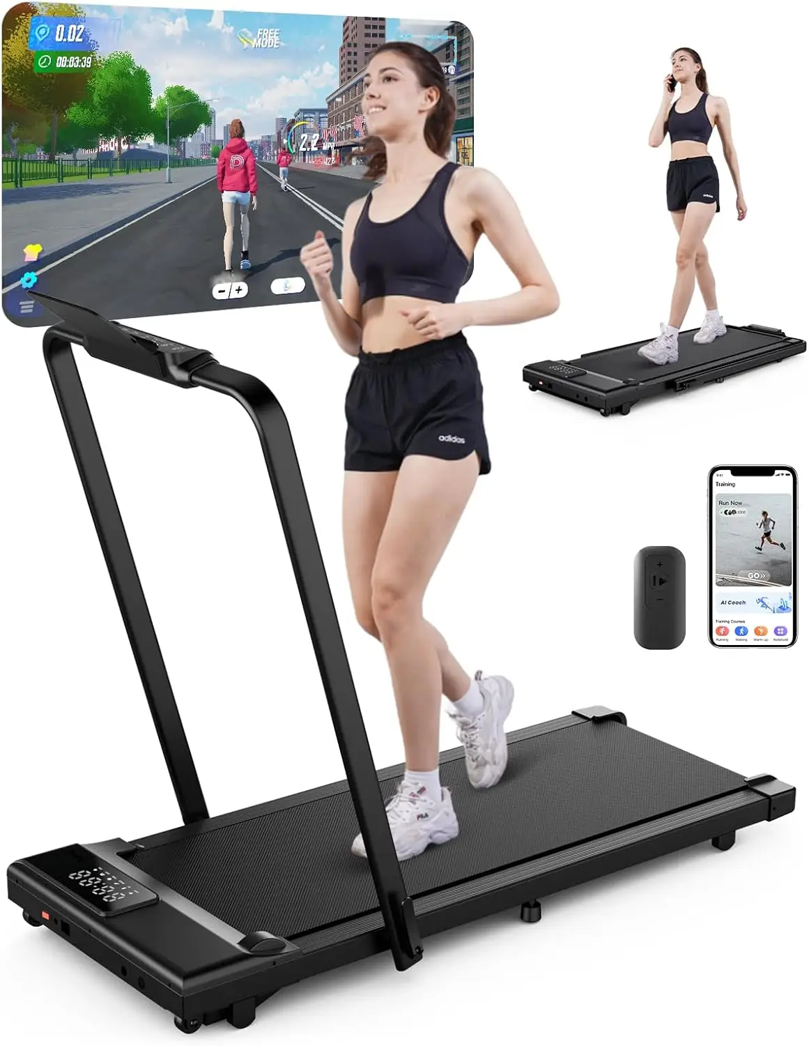 3 in 1 Walking Pad Treadmill, 300 Weight Capacity Foldable Treadmill, 3.0HP Low Noise Under Desk Treadmills for Home Office